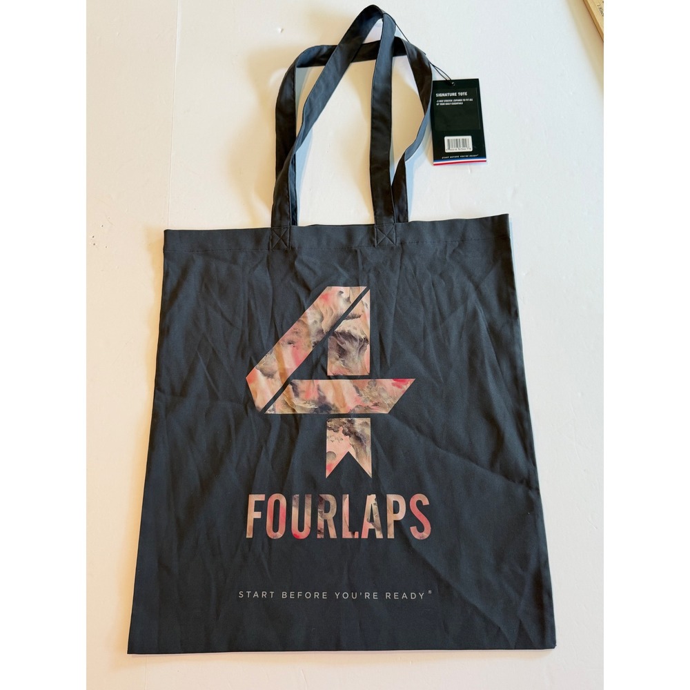 Fourlaps Signature Tote Bag Black Graphic‎ Canvas Shopper NWT